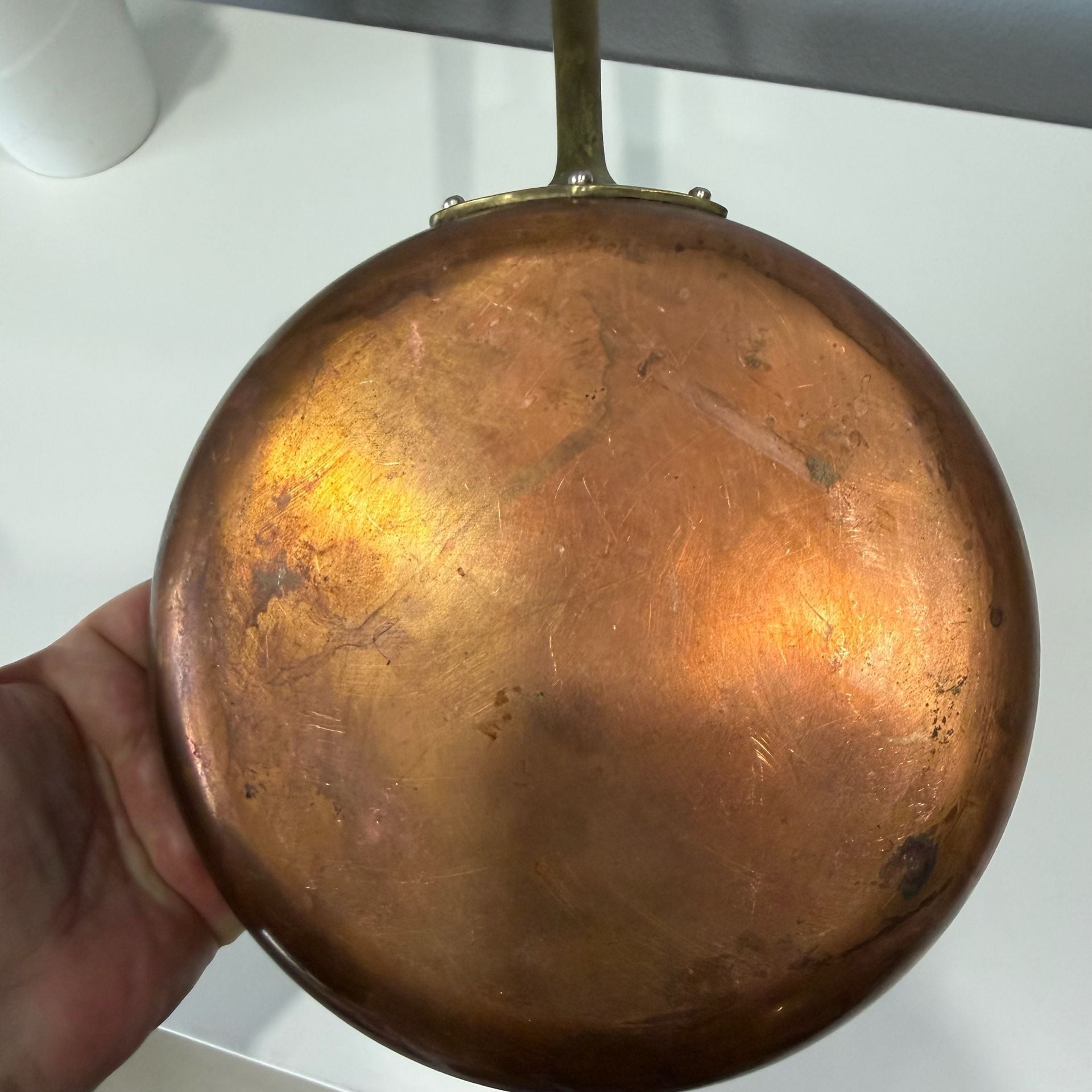 Vintage Copper Skillet with Brass Handle and Tin Lining 7