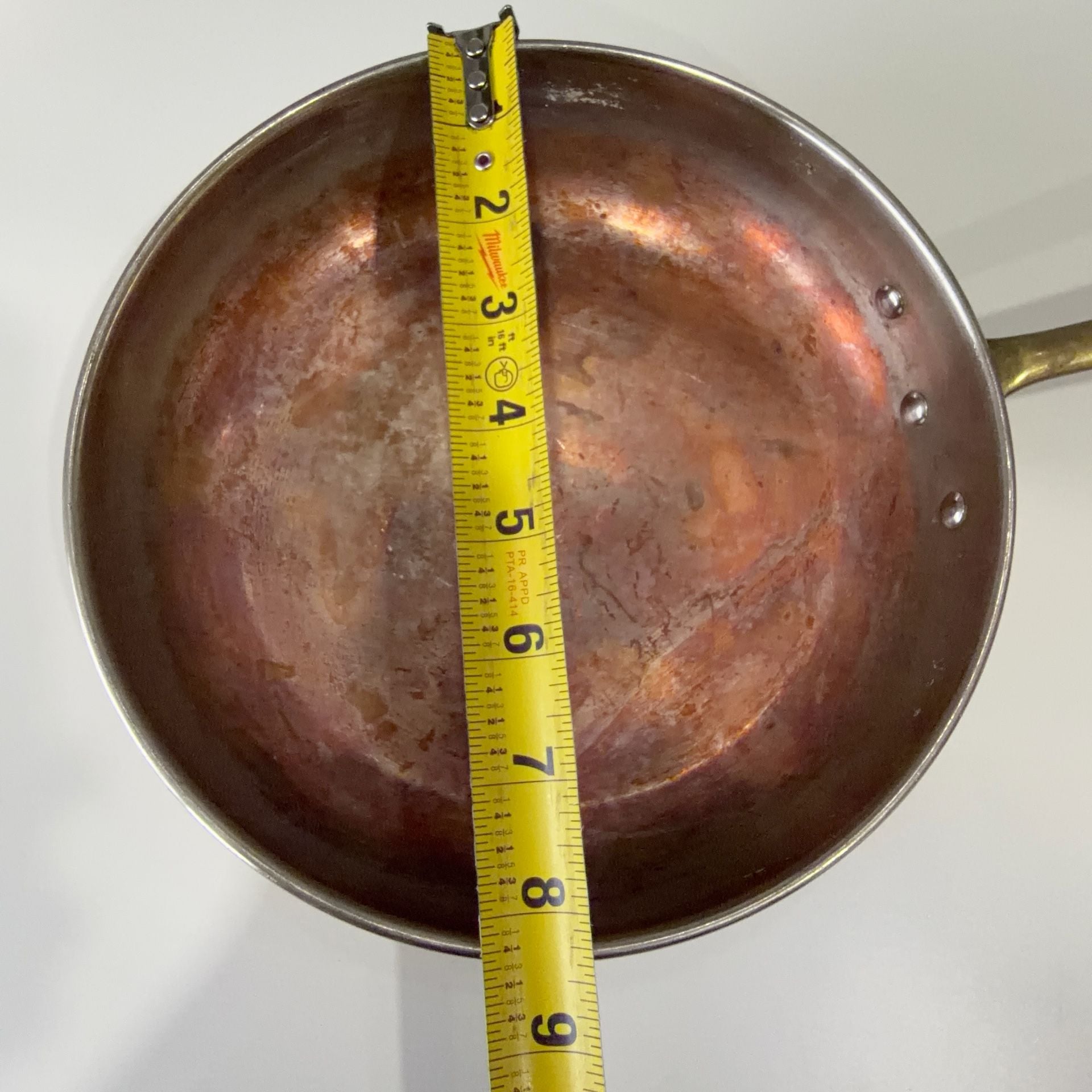 Vintage Copper Skillet with Brass Handle and Tin Lining 9