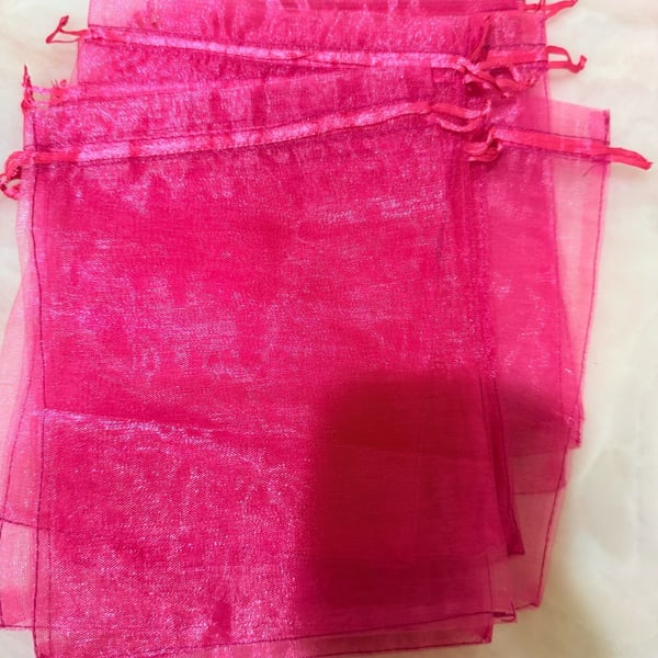 Hot Pink Organza Drawstring Bags 6x9