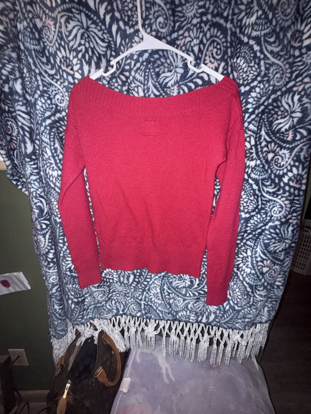 American Eagle Outfitters Off The Shoulder Sweater Size S Red Knit Pullover 4