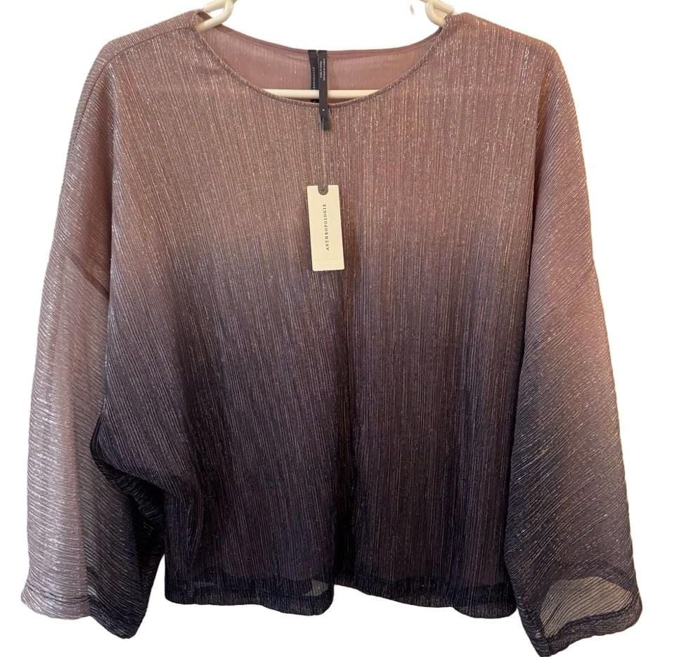 Anthropologie Serena Plisse Metallic Ombre Blouse Size S 2