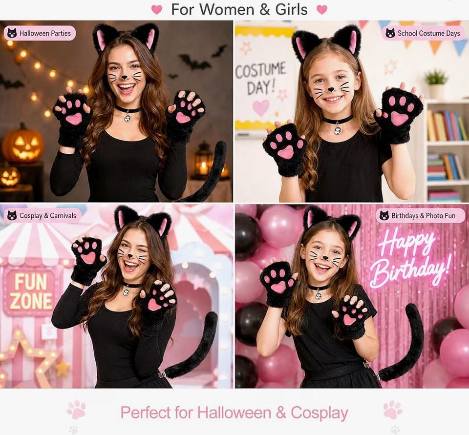 Halloween Black Pink Cat Claw Paw Costume Accessories One Size New 7