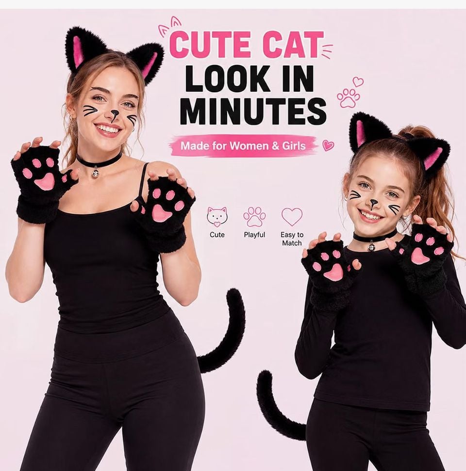 Halloween Black Pink Cat Claw Paw Costume Accessories One Size New 5