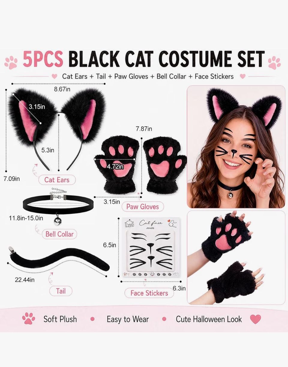 Halloween Black Pink Cat Claw Paw Costume Accessories One Size New 3