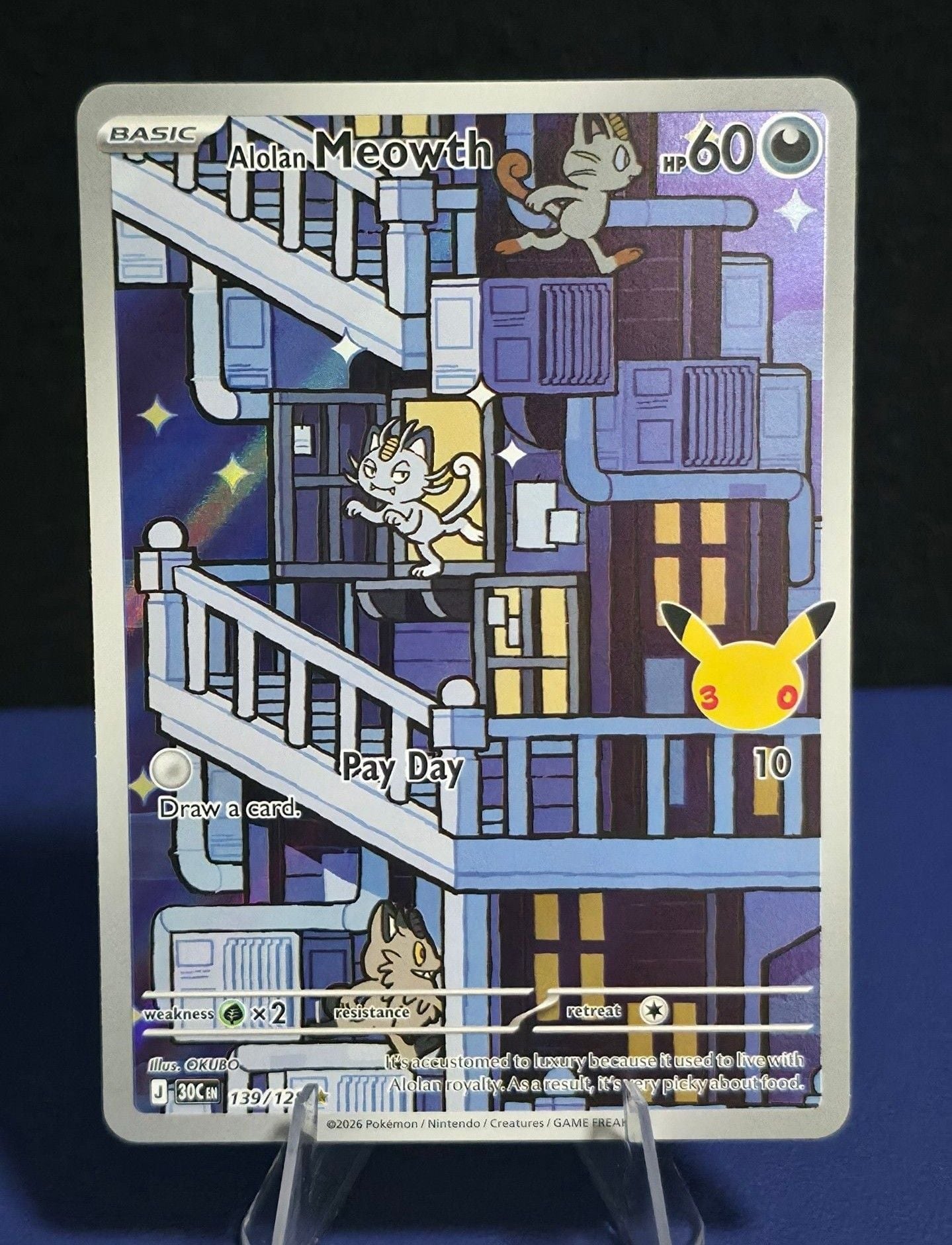 Pokemon Trading Card Game Alolan Meowth 30CEN Holo Rare Card 1