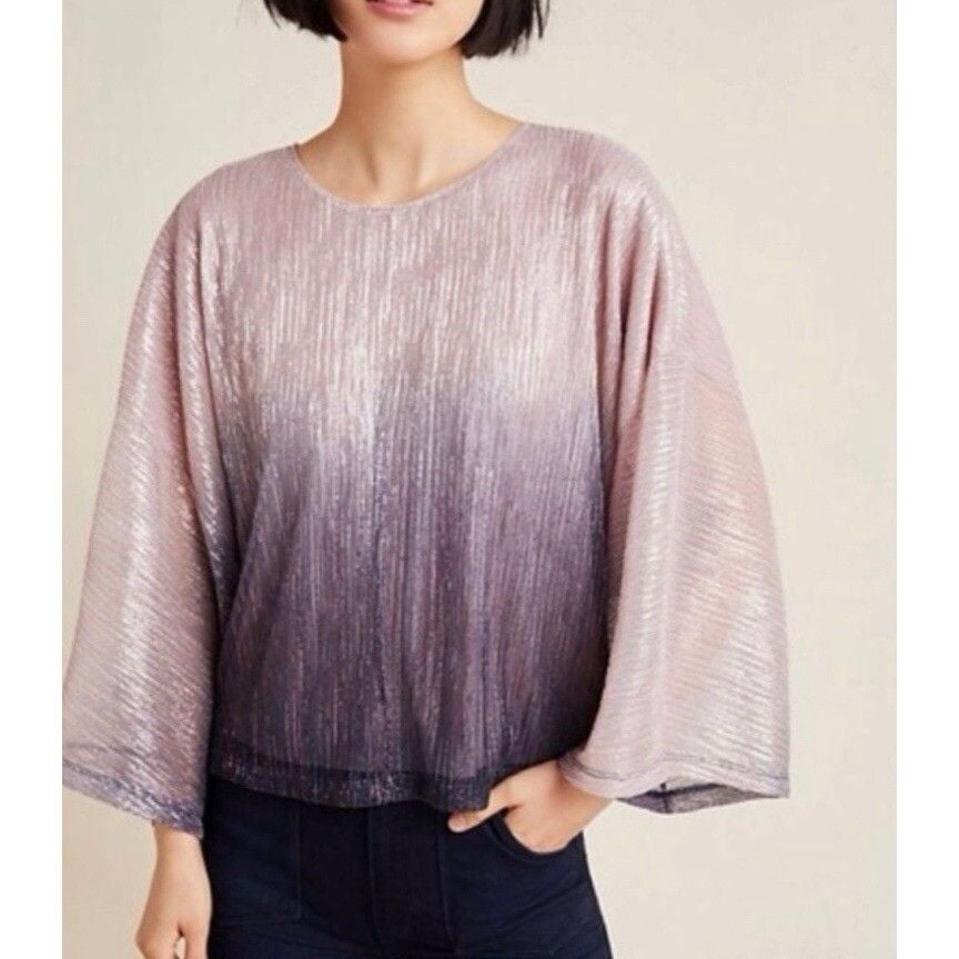 Anthropologie Serena Plisse Metallic Ombre Blouse Size S 6