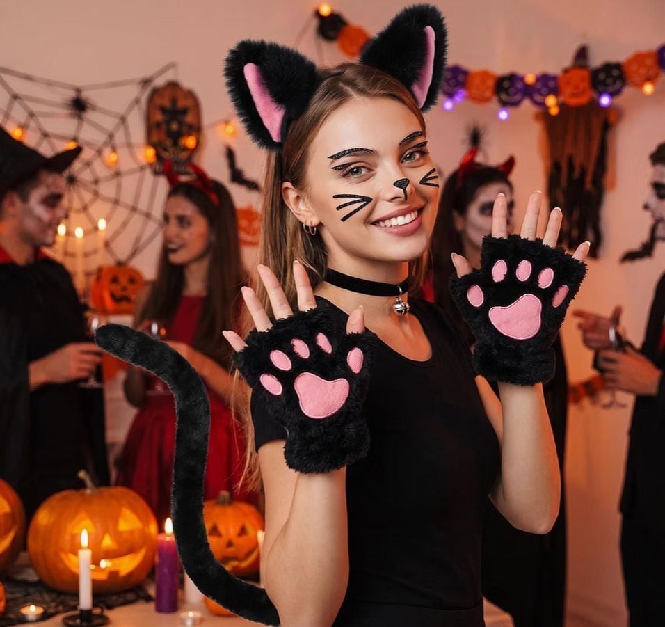 Halloween Black Pink Cat Claw Paw Costume Accessories One Size New 1