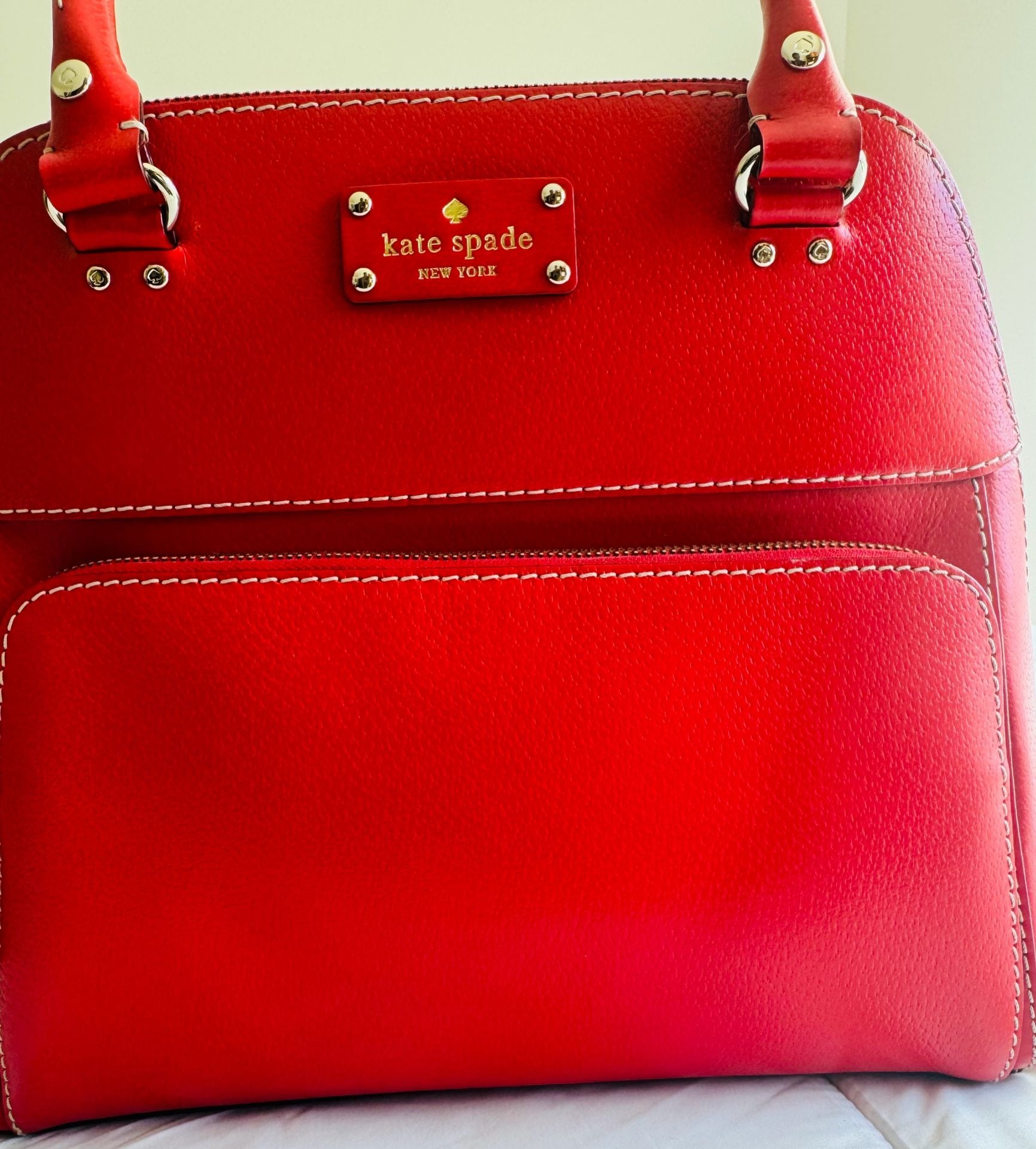 Kate Spade New York Red Leather Top Handle Satchel Bag 6