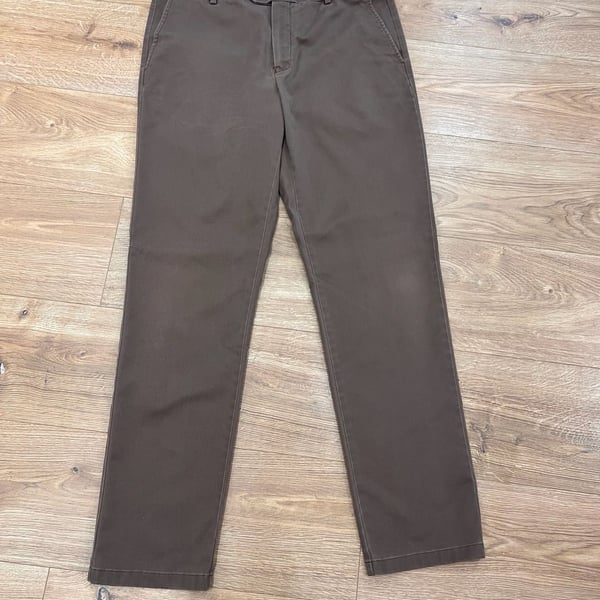 Charles Tyrwhitt Chino Pants Size 34W 32L Brown Cotton Blend Trousers Fair