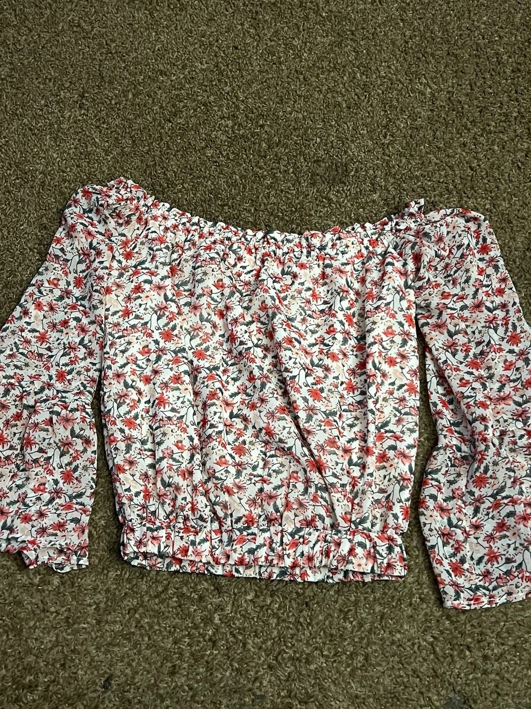 Pink Lily Floral Off Shoulder Top Size XS White Red 2