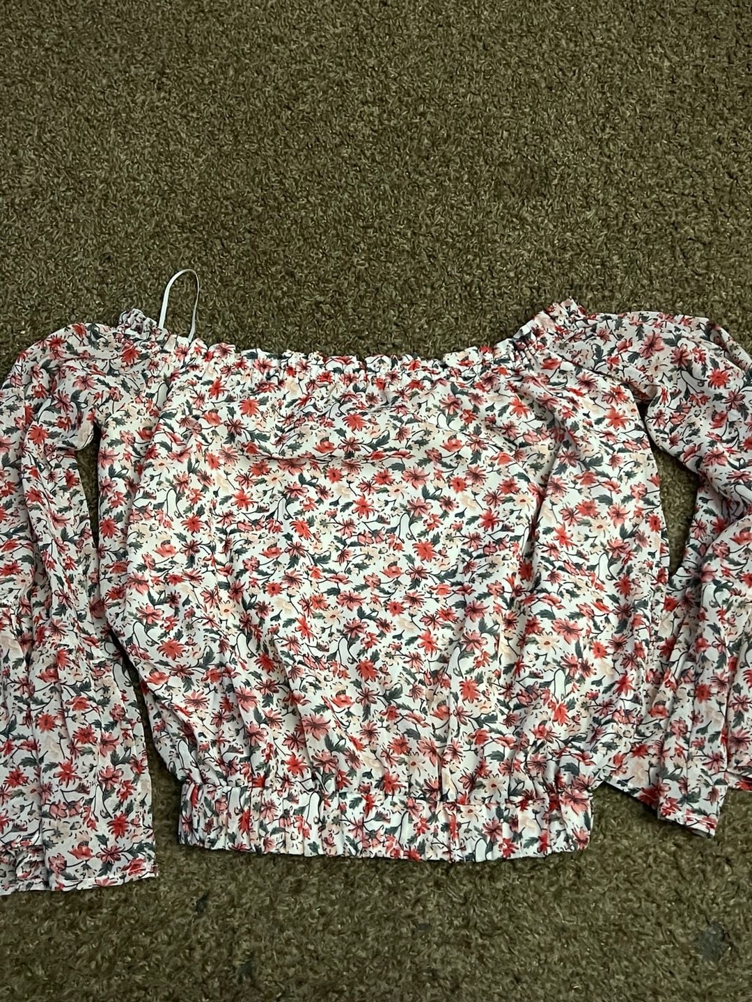 Pink Lily Floral Off Shoulder Top Size XS White Red 3