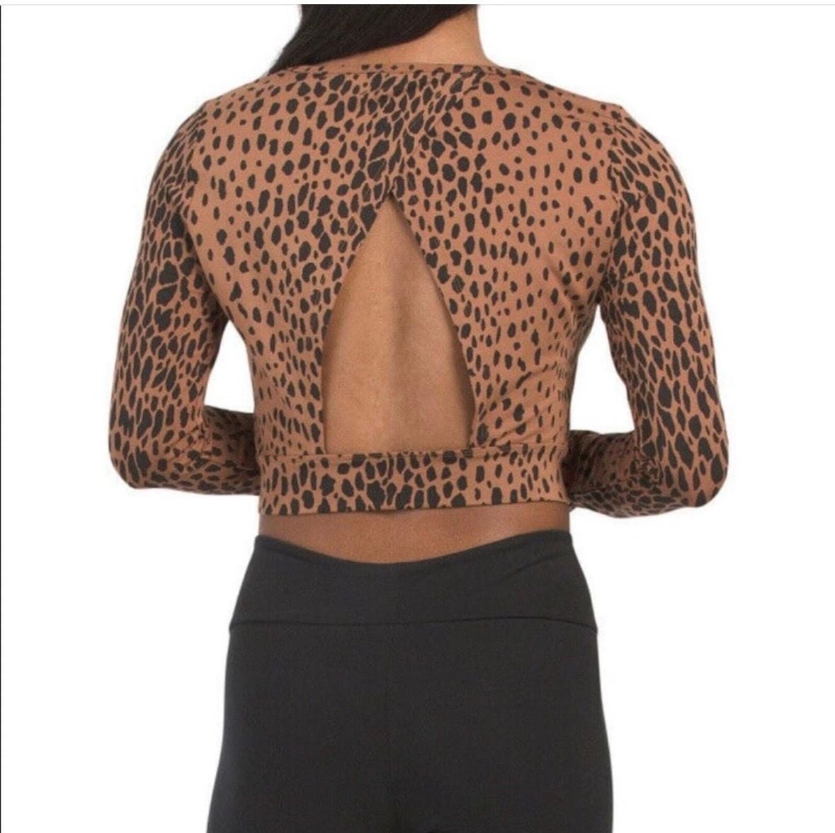 Good American Animal Leopard Print Crop Top Open Back Long Sleeve Size Small 3