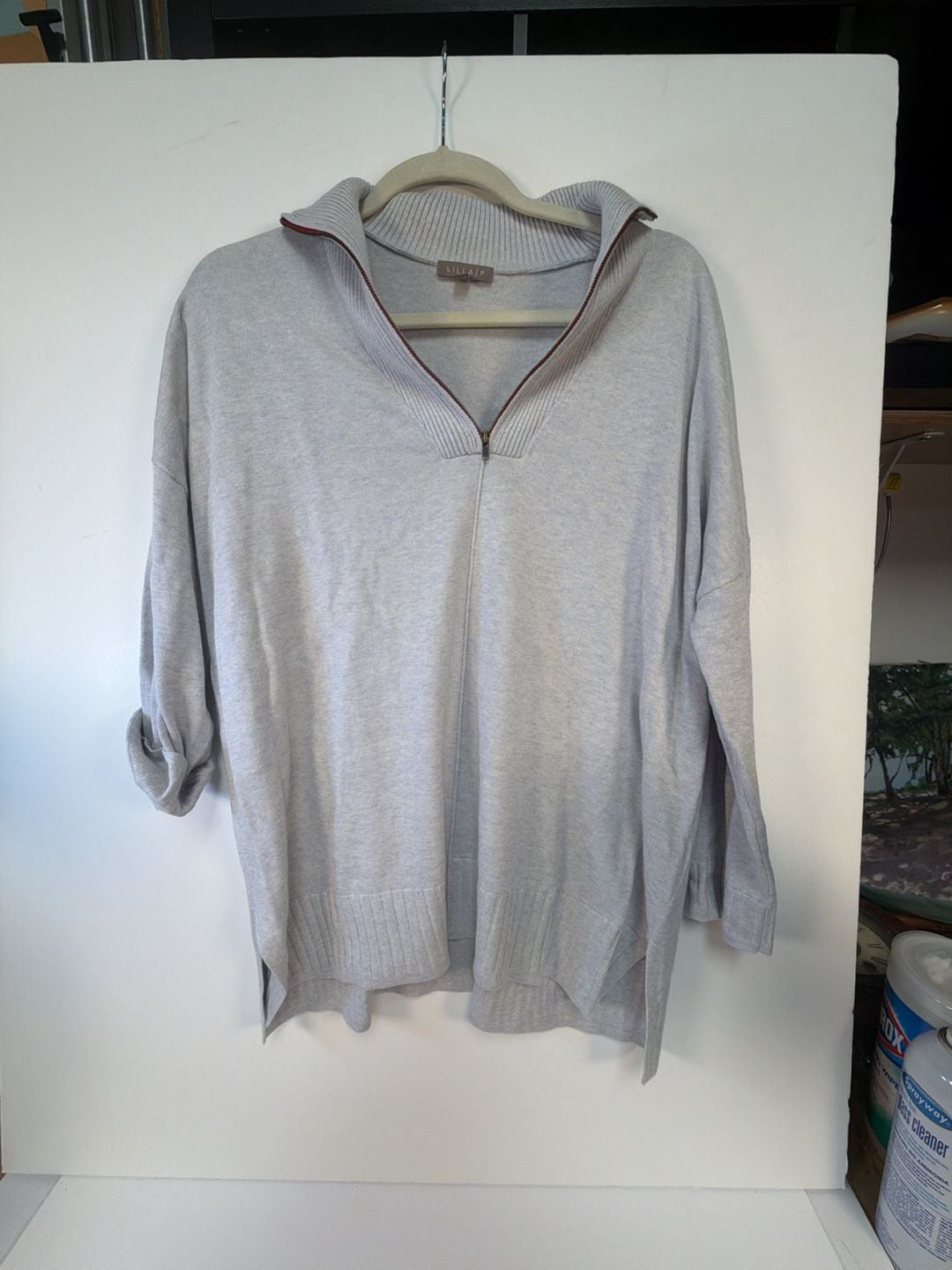 Lilla P Gray Half Zip Pullover Sweater Size L 2