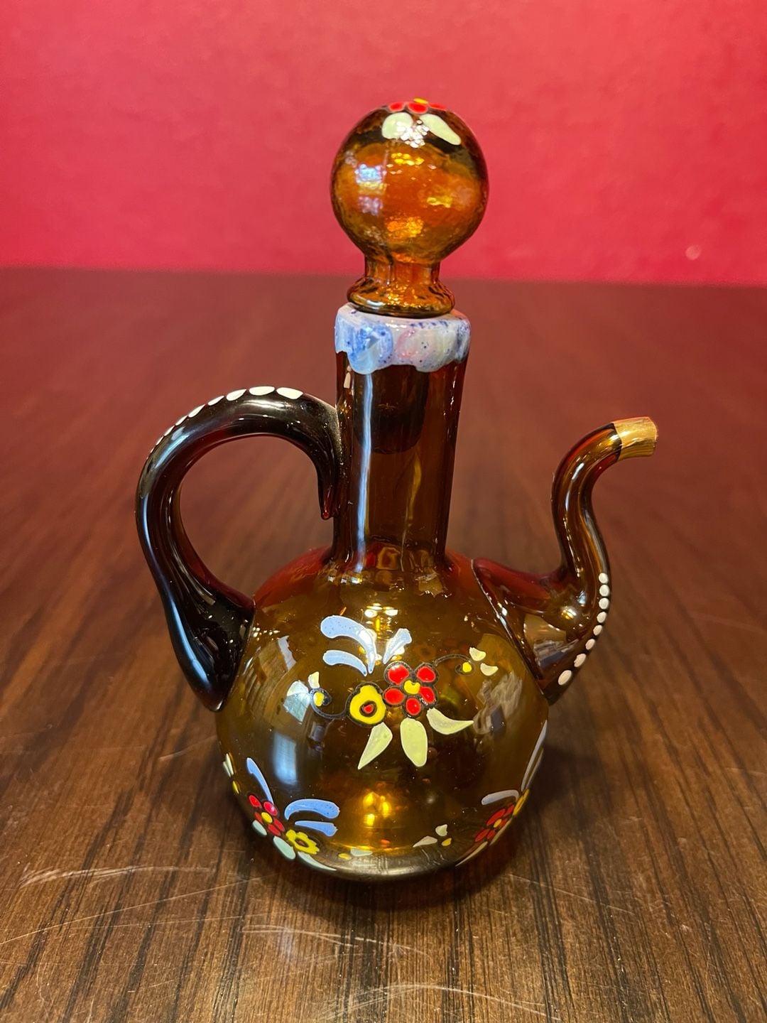 Moser Bohemian Art Glass Cruet Decanter with Stopper and Floral Motif 1