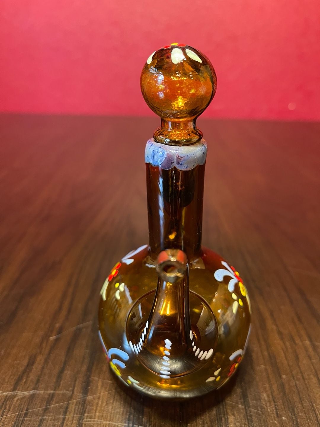 Moser Bohemian Art Glass Cruet Decanter with Stopper and Floral Motif 2
