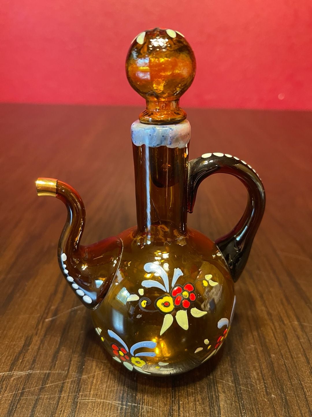 Moser Bohemian Art Glass Cruet Decanter with Stopper and Floral Motif 3