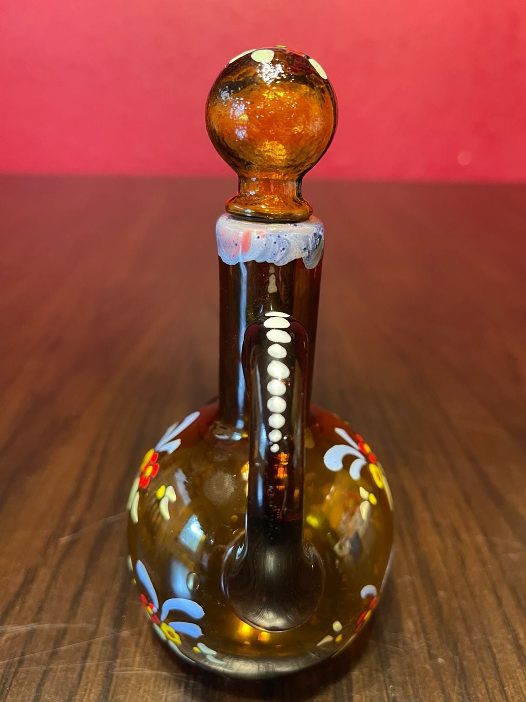 Moser Bohemian Art Glass Cruet Decanter with Stopper and Floral Motif 4
