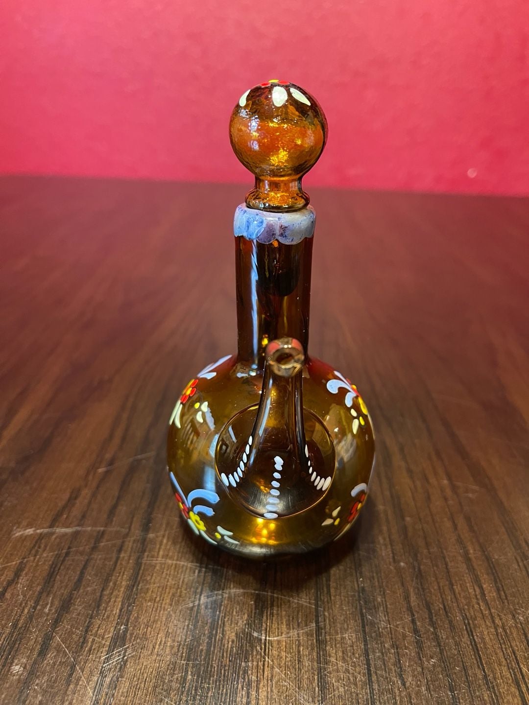 Moser Bohemian Art Glass Cruet Decanter with Stopper and Floral Motif 6