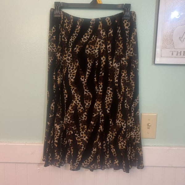 Vintage Y2K 90s  Leopard Tiered Midi Skirt Size L Black Brown Animal Print size large