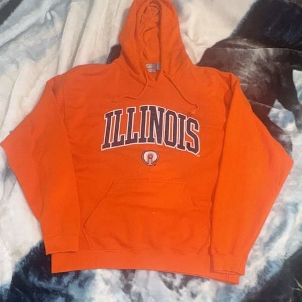 J. America Illinois Fighting Illini Hoodie Size XL Orange Pullover