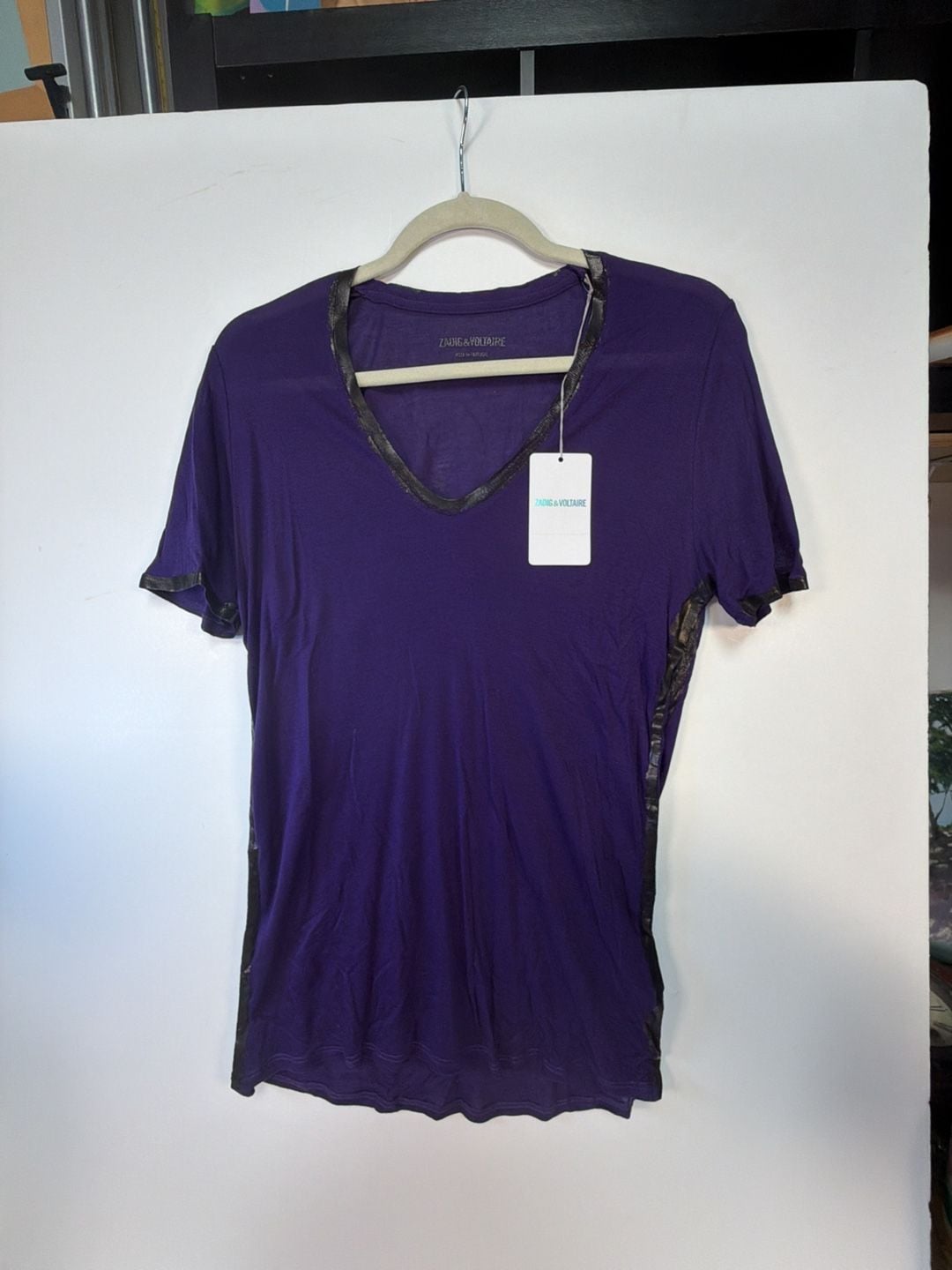 Zadig & Voltaire Tino Foil V-Neck Short-Sleeve Tee Purple L 2