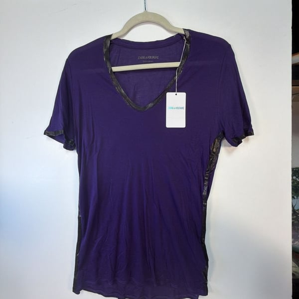 Zadig & Voltaire Tino Foil V-Neck Short-Sleeve Tee Purple L