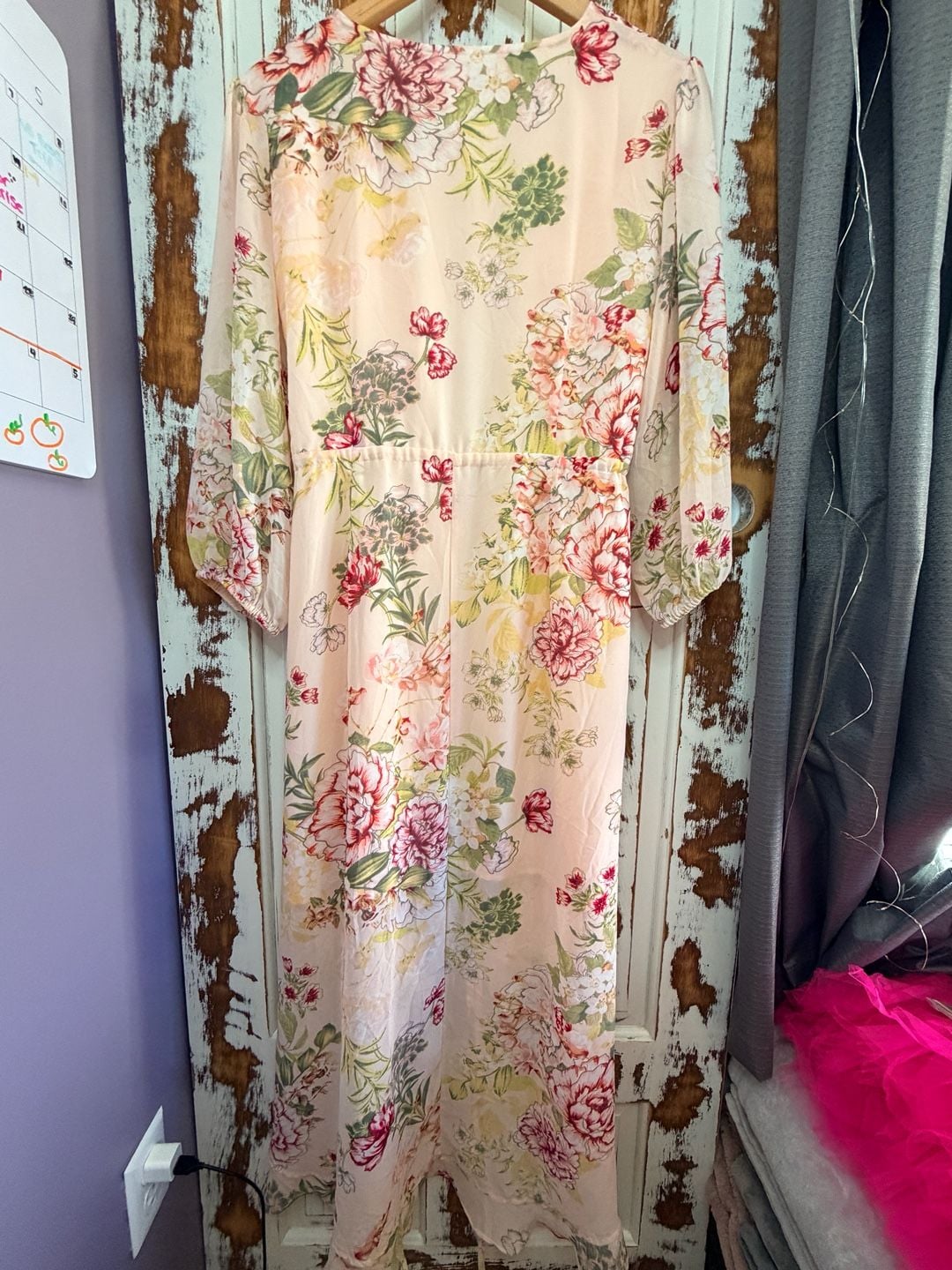 New York & Co Floral Wrap Maxi Dress Size XL Petite Pink Floral Boho 3