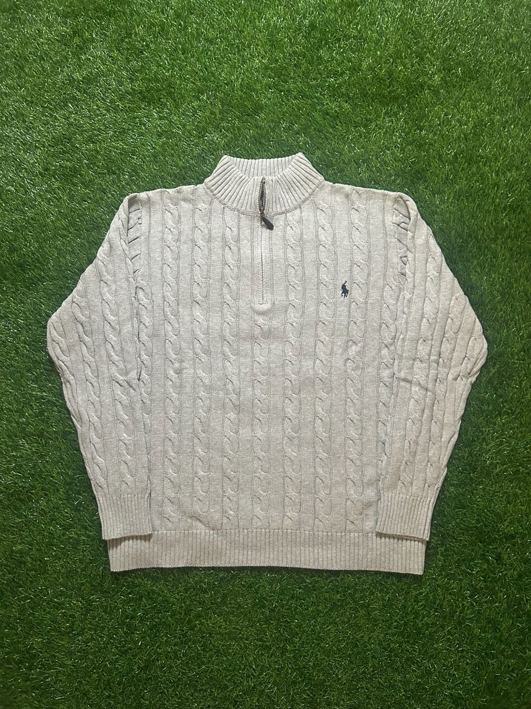 Polo Ralph Lauren 1/4 Zip Cable Knit Sweater Size M Gray 2