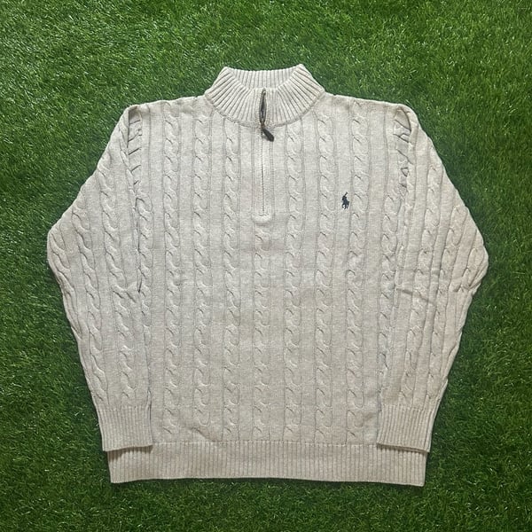 Polo Ralph Lauren 1/4 Zip Cable Knit Sweater Size M Gray