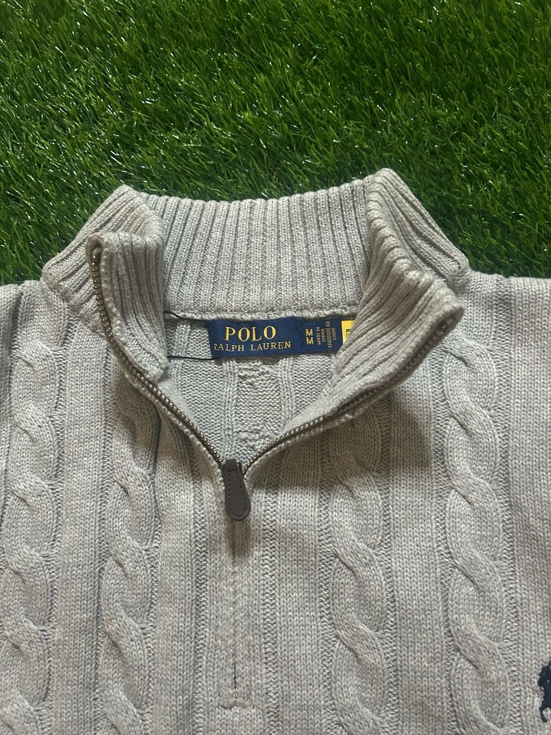 Polo Ralph Lauren 1/4 Zip Cable Knit Sweater Size M Gray 4