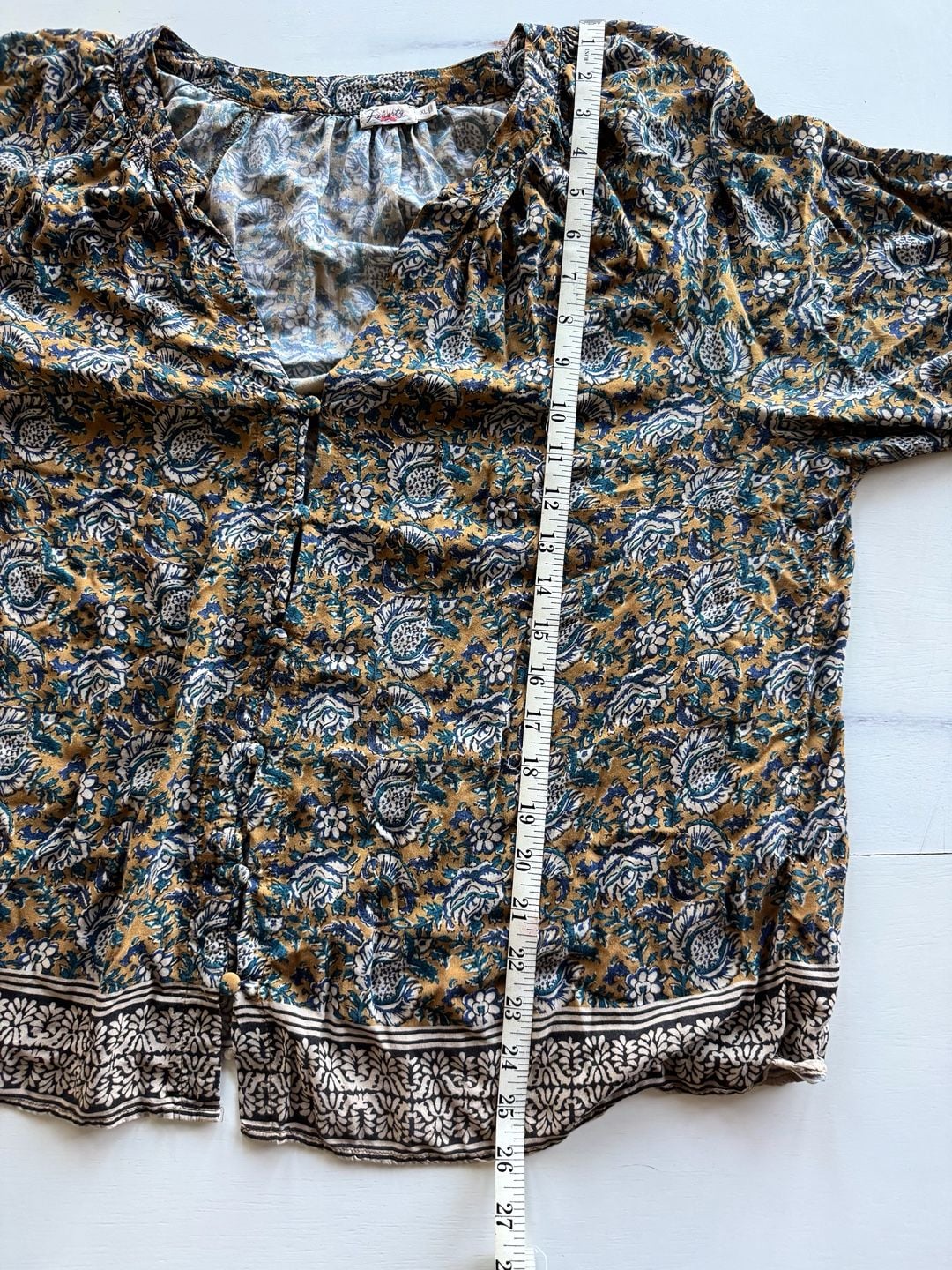 Faherty Enna Top Size XL Jaipur Flora Brown Viscose Boho Blouse 9