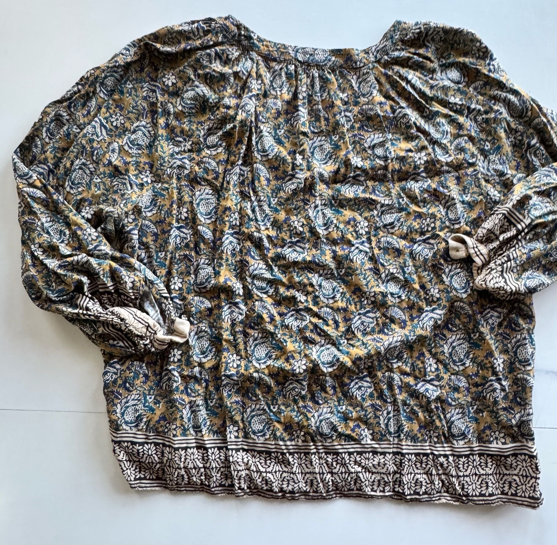 Faherty Enna Top Size XL Jaipur Flora Brown Viscose Boho Blouse 10
