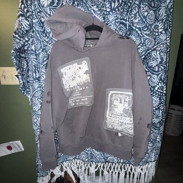 Sex Pistols Distressed Hoodie Size S/M Grey Graphic Sweatshirt