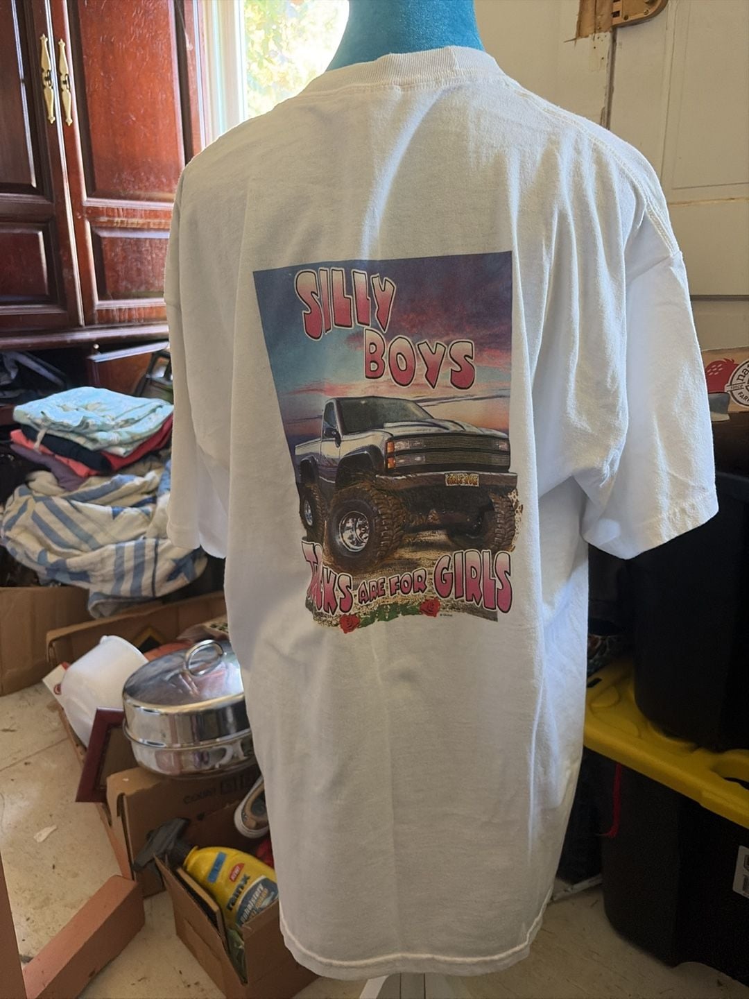 Jerzees Silly Boys Trucks Are For Girls Graphic T-Shirt Size LGG White 3