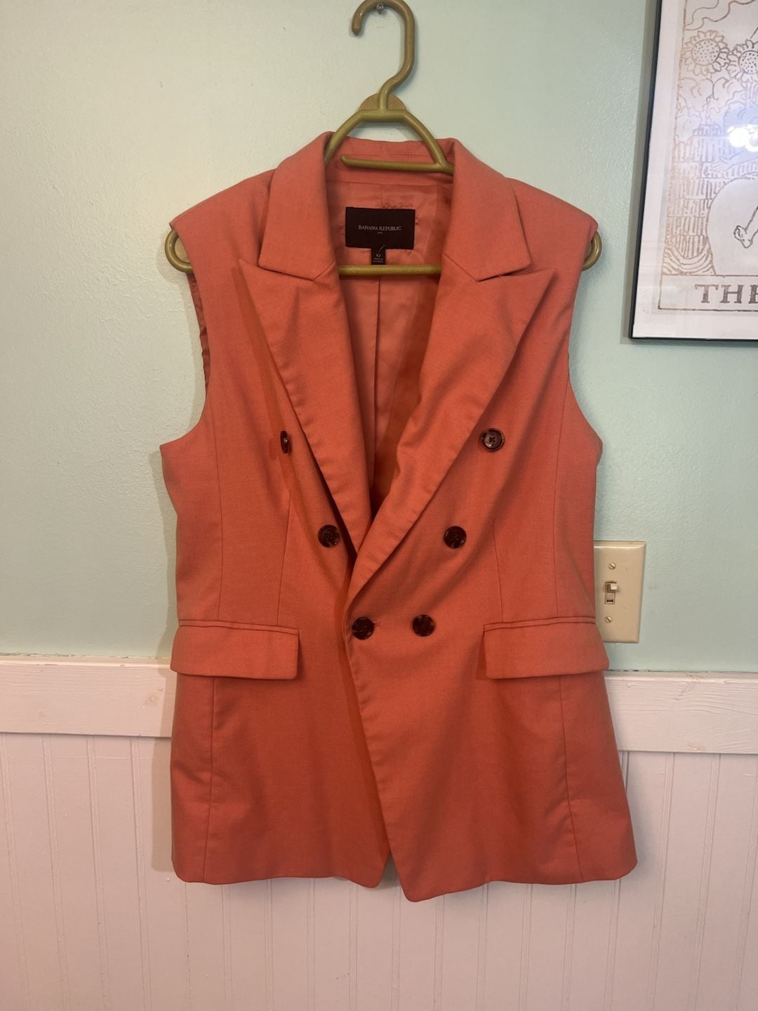Banana Republic coral Orange Double Breasted Vest with shoulder pads Size 12 2