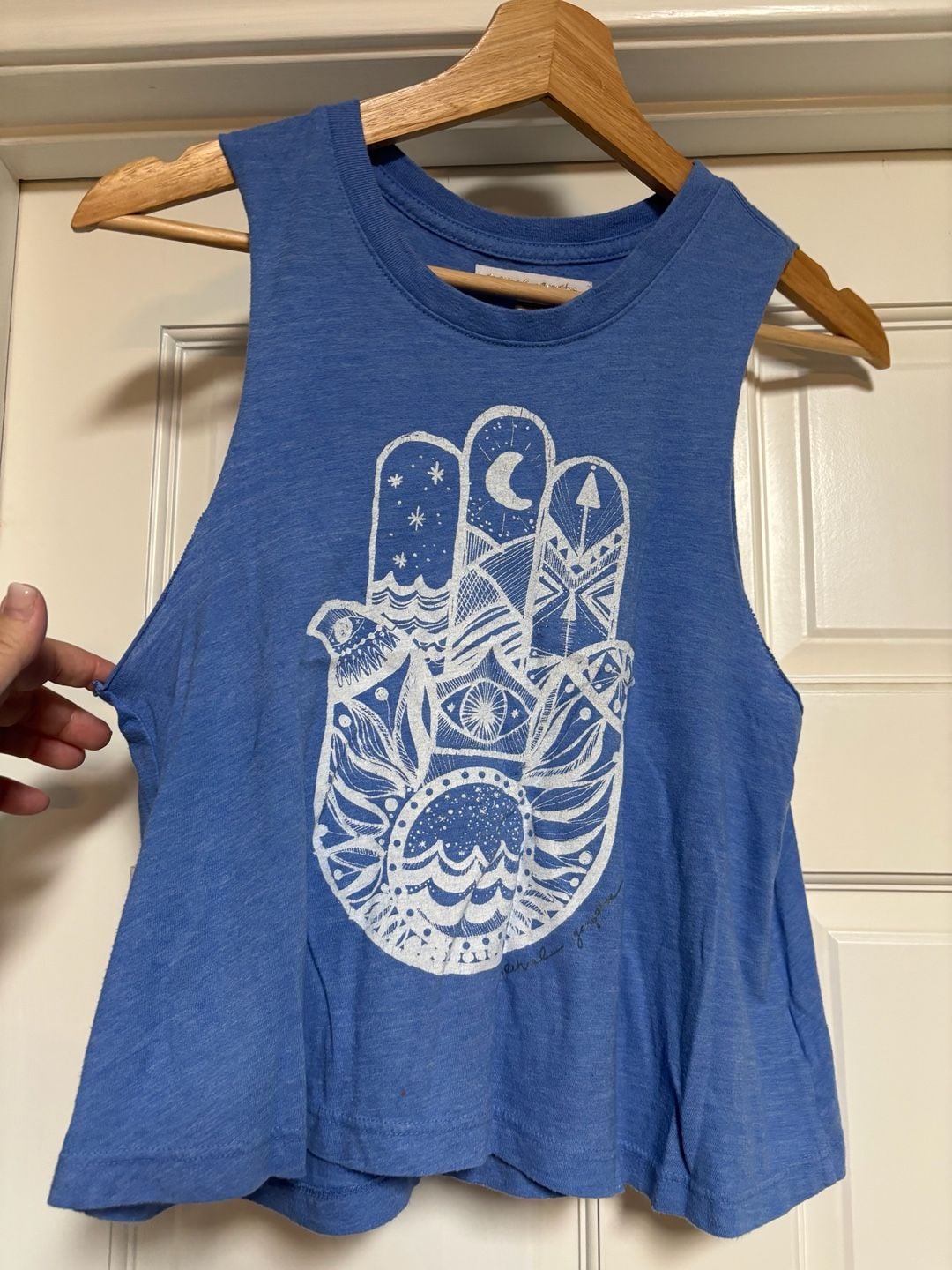 Spiritual Gangster Hamsa Cut Off Band Tank Size XS Blue Graphic Muscle Top 1