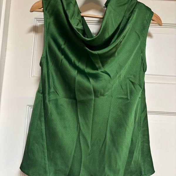 MOTF Green Silk Cowl Neck Blouse