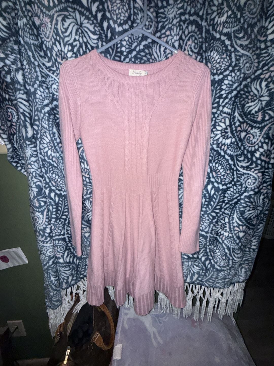 Maisolly Sweater Dress Size S Pink Cable Knit Long Sleeve Flare 2