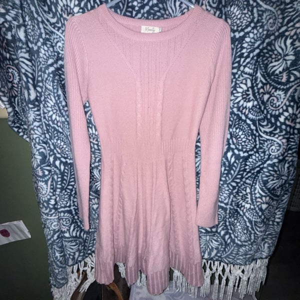 Maisolly Sweater Dress Size S Pink Cable Knit Long Sleeve Flare