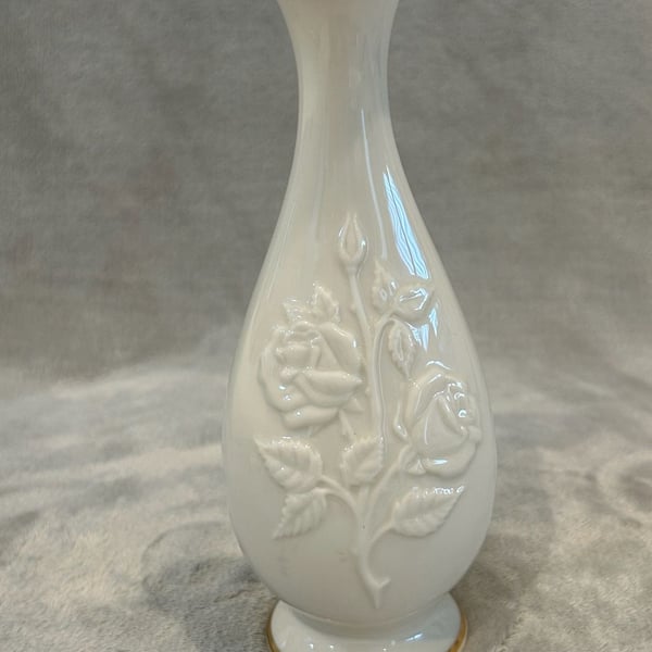 Lenox Sharon Rose Embossed Bud Vase Gold Trim Ivory China
