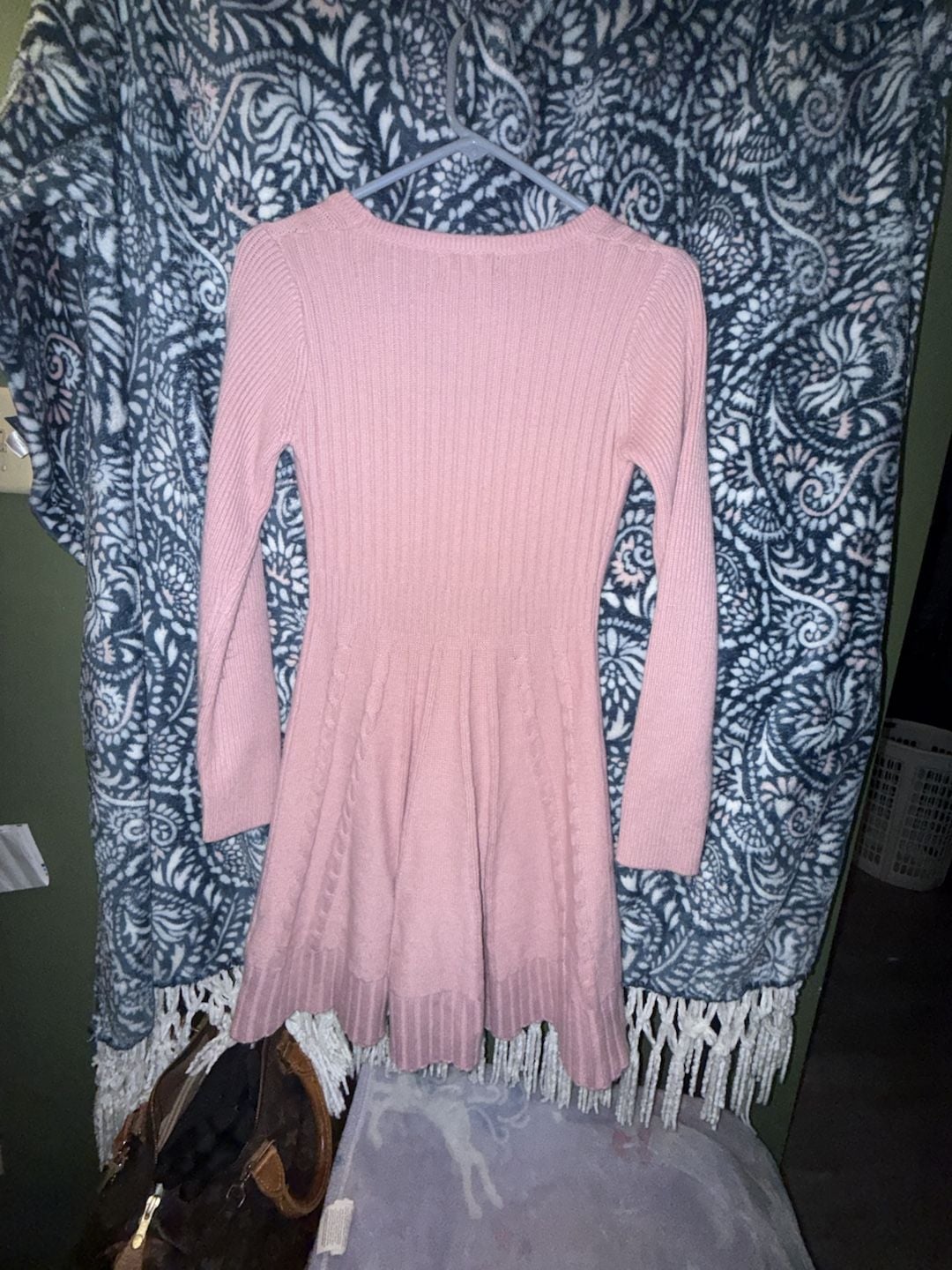 Maisolly Sweater Dress Size S Pink Cable Knit Long Sleeve Flare 4
