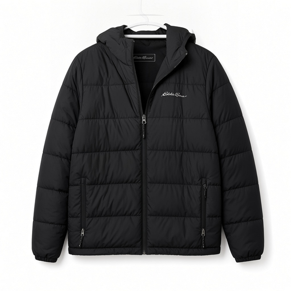 Eddie Bauer Black Puffer Jacket Hooded Zip Front