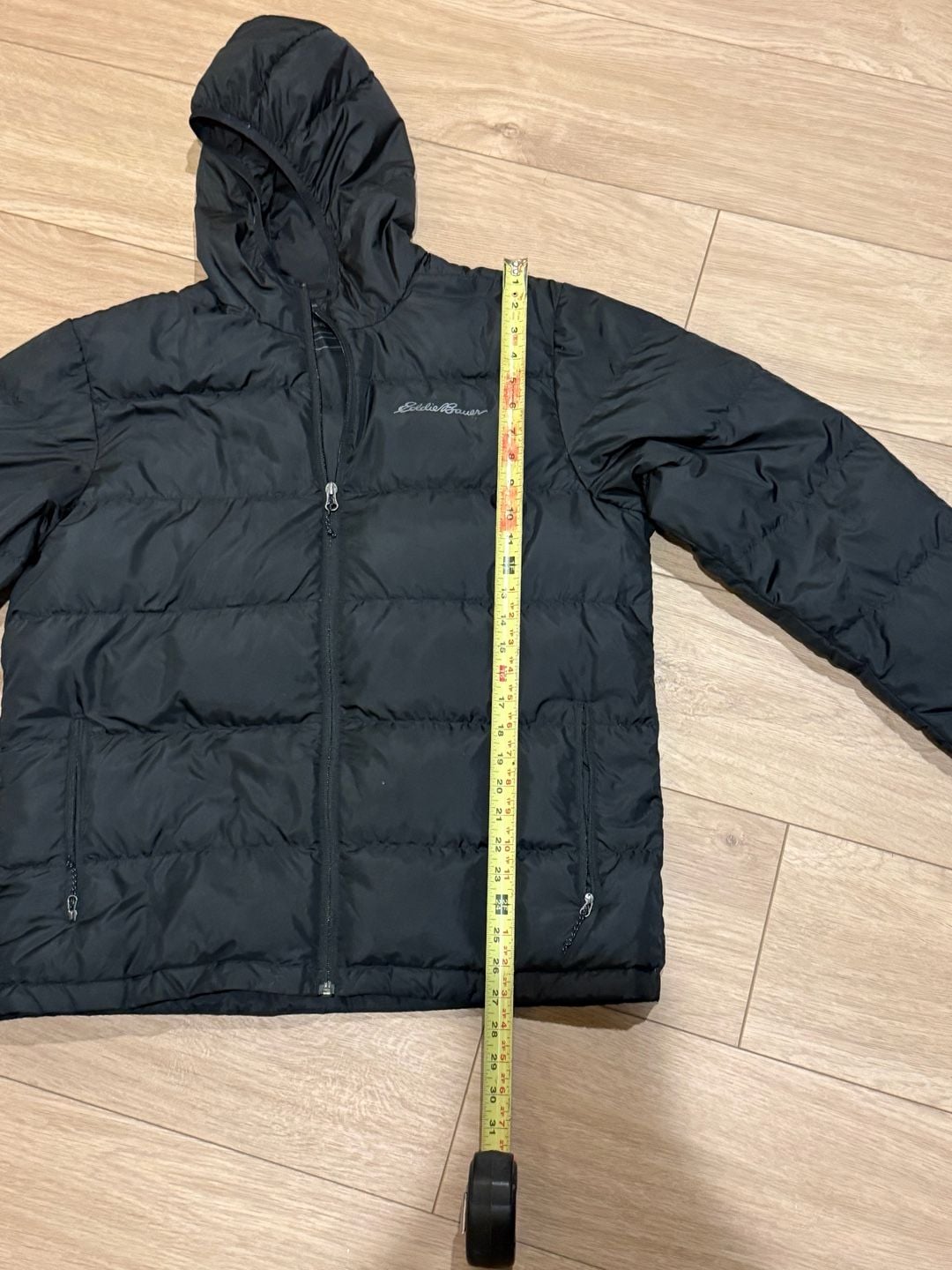 Eddie Bauer Black Puffer Jacket Hooded Zip Front 4