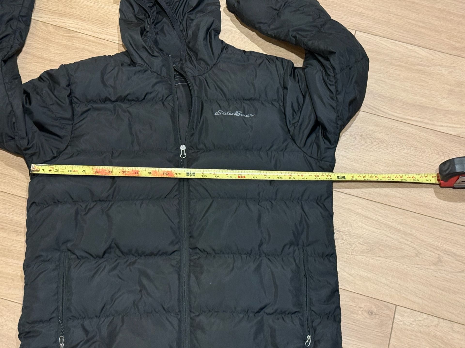 Eddie Bauer Black Puffer Jacket Hooded Zip Front 5