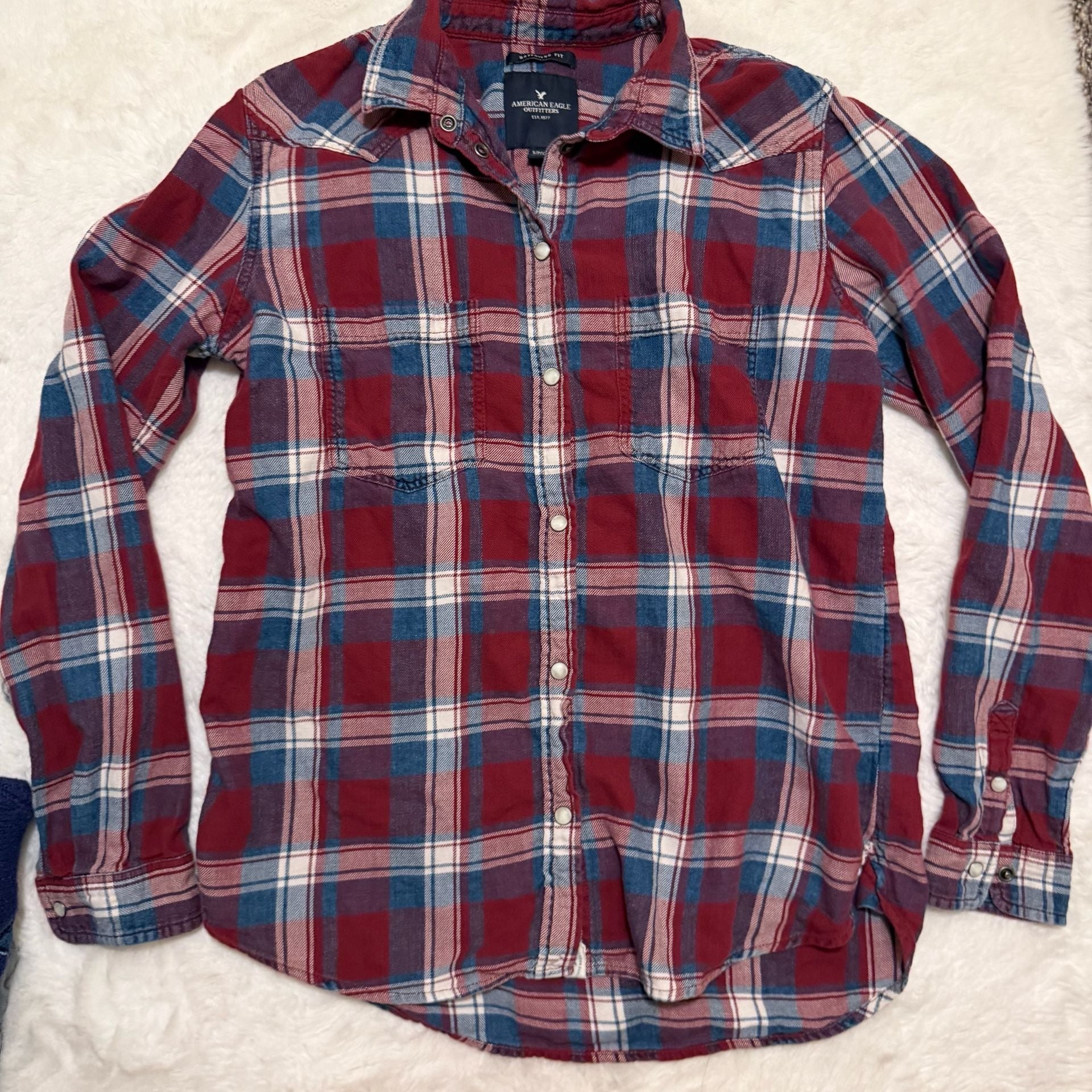 American Eagle Outfitters Plaid Button Down Shirt Red Blue 6
