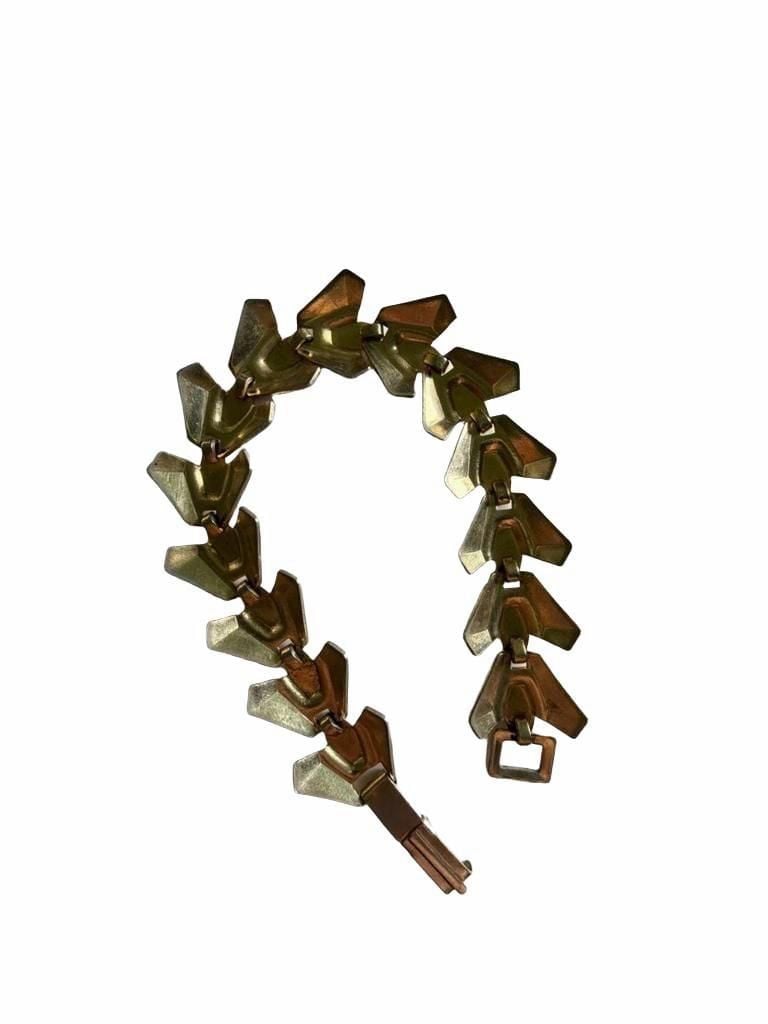 Vintage Retro Two-Toned Gold Link Chevron Bracelet 6