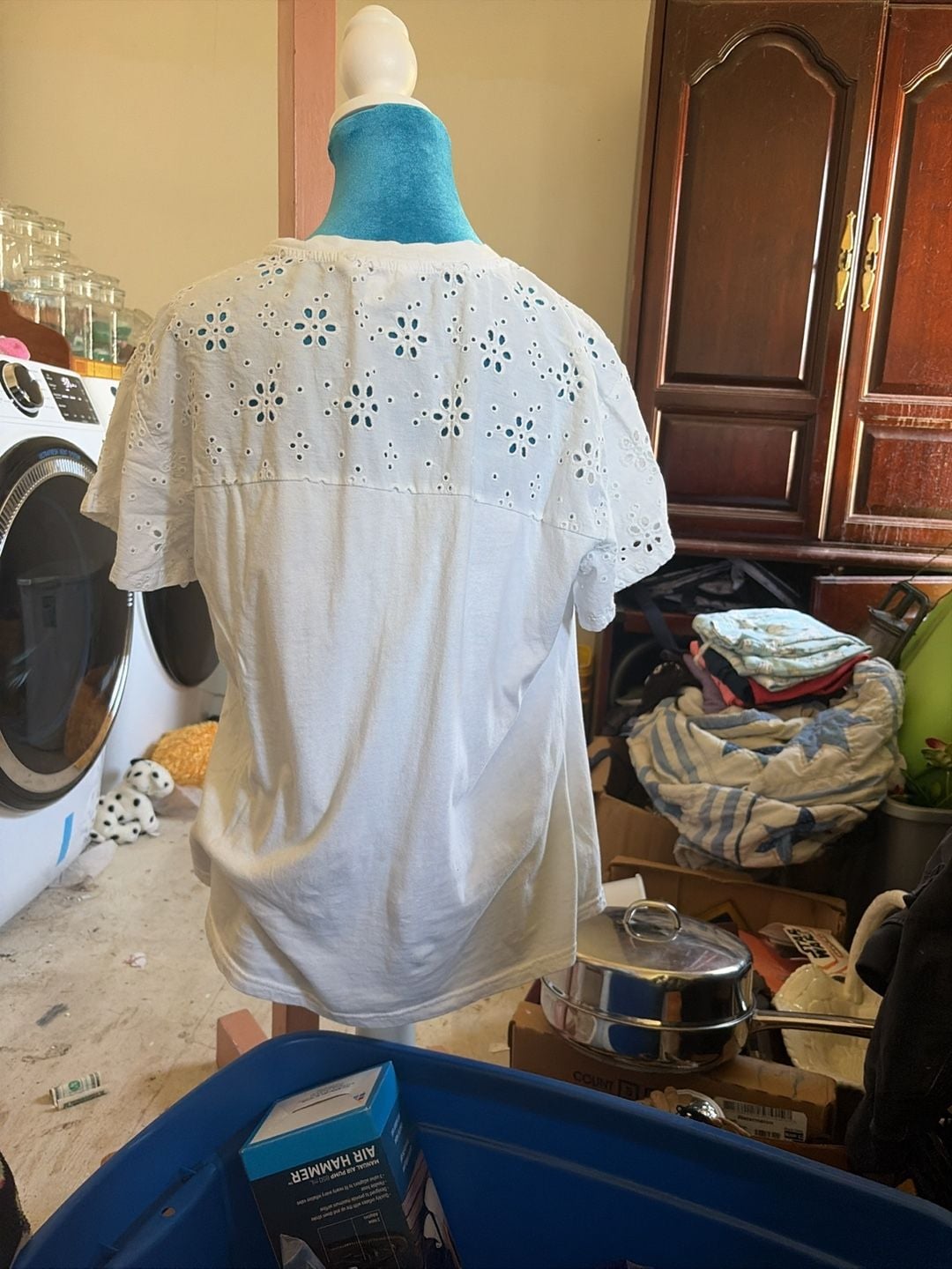 Time and Tru Women's White Eyelet Short Sleeve Top Size M (8-10) 3