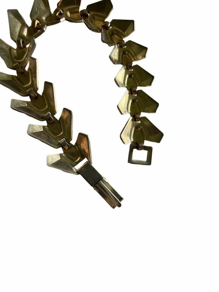 Vintage Retro Two-Toned Gold Link Chevron Bracelet 7