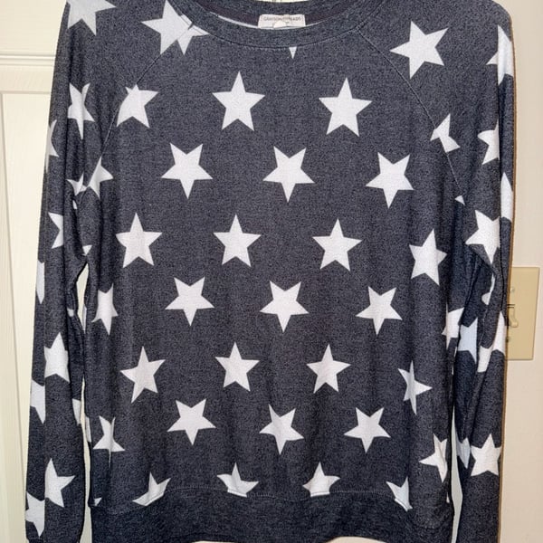 Grayson Threads Star Print Sweatshirt Size M Gray White