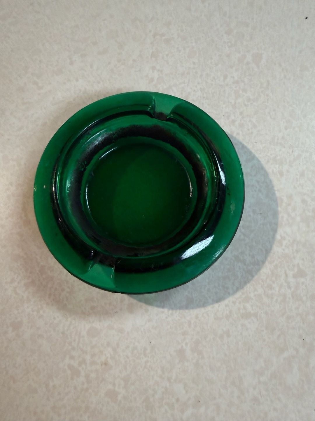 Vintage Green Glass Round Ashtray Catchall Mid Century Modern 1